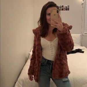 Furry pink zip up sweatshirt